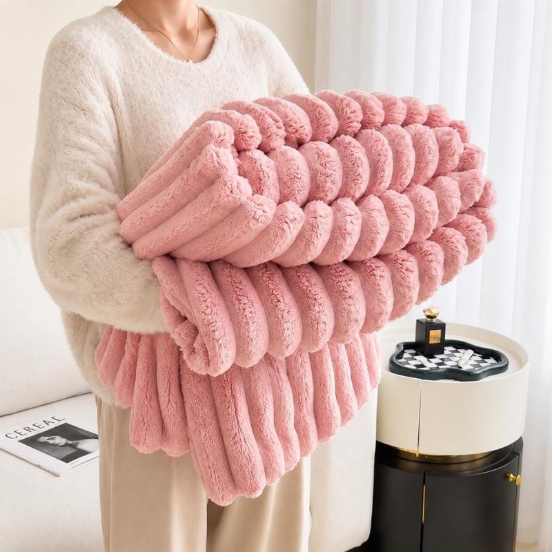 Κουβέρτα faux fur ροζ 200x230εκ.