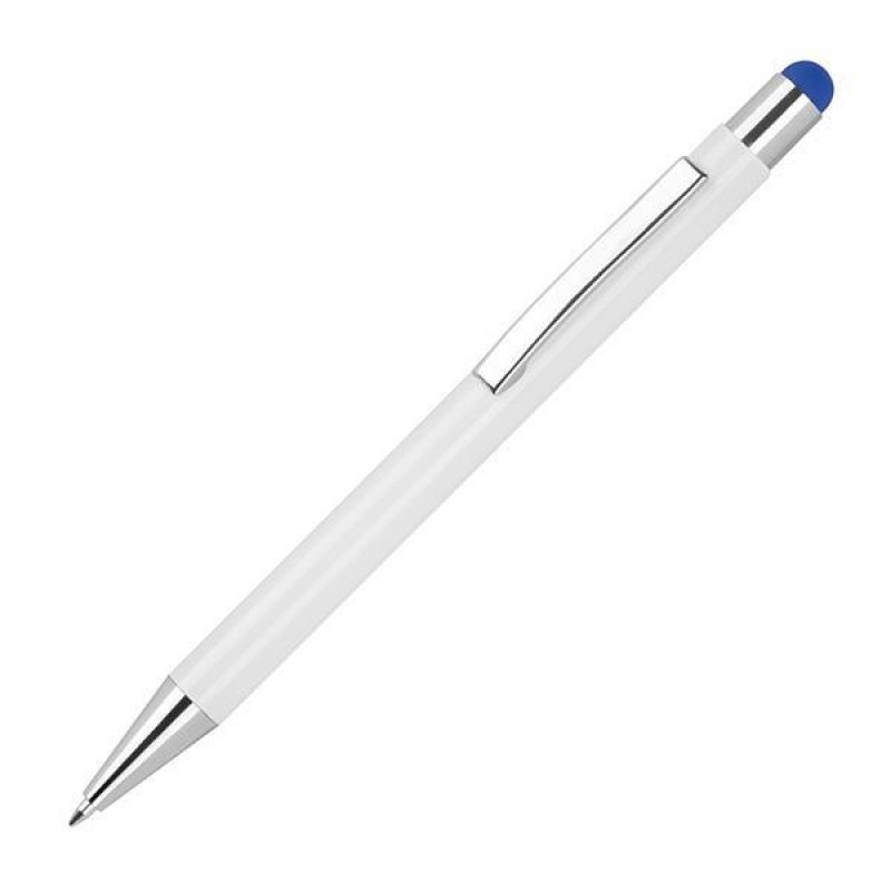 Στυλό - touch pen αλουμινίου άσπρο με μπλε λεπτομέρεια Υ14,8xØ1εκ. Δυνατότητα εκτύπωσης