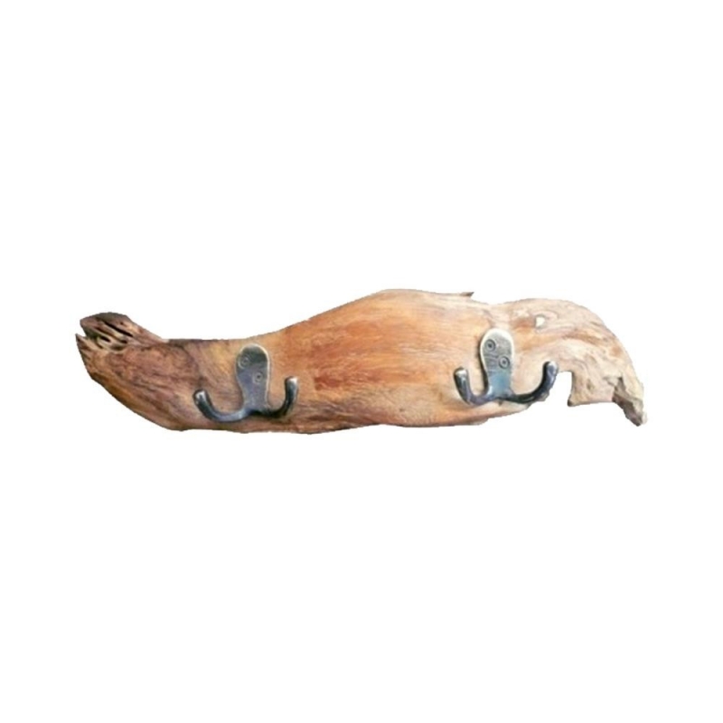 Κρεμάστρα τοίχου Nextdeco ξύλο teak διπλός γάντζος Υ11×40×10εκ.