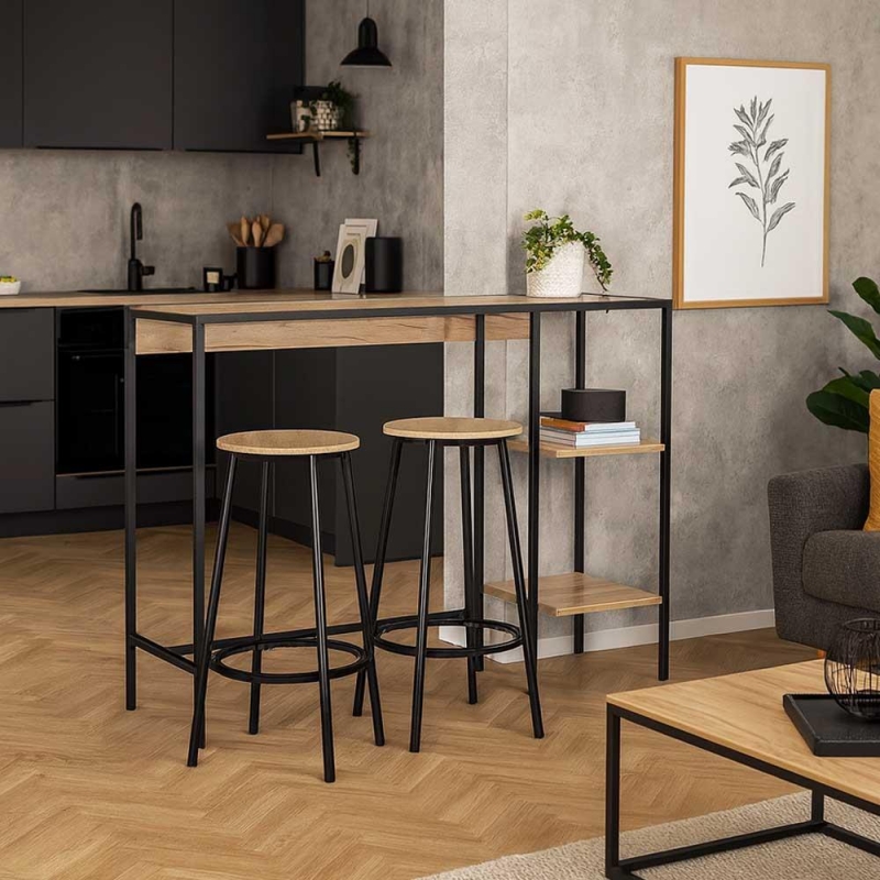 Σκαμπό bar μεταλλικό Nextdeco φυσικό ξύλο Υ70xØ38εκ.