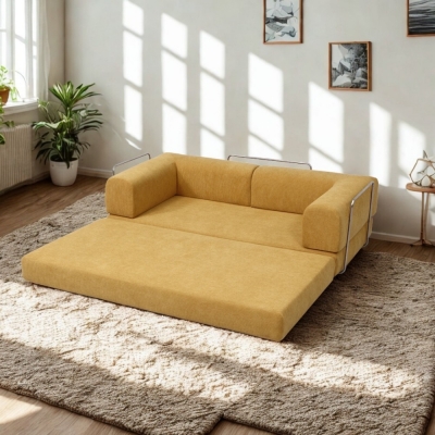 Compressed Nextdeco τριθέσιος καναπές-κρεβάτι κίτρινος 200x100x75εκ.