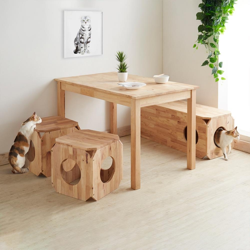 Σπιτάκι γάτας- σκαμπό Nextdeco Natural μασίφ ξύλο 40x40x40εκ.