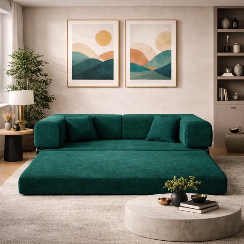 Compressed Nextdeco τριθέσιος καναπές-κρεβάτι πράσινος 200x100x75εκ.