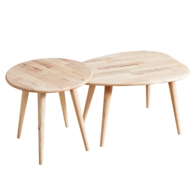 Τραπεζάκια σαλονιού σετ 2 Nextdeco Natural μασίφ ξύλο Υ38,5x70x49,5εκ - Y43xØ45εκ.