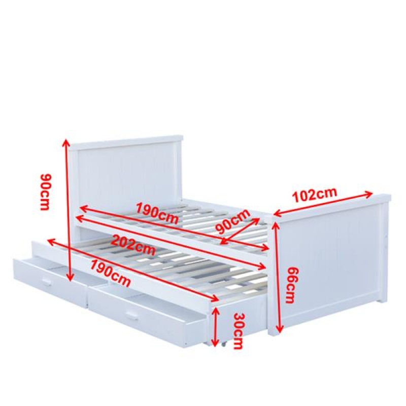 Κρεβάτι μονό Nextdeco Elliot (στρώμα 90x190εκ.) με αποθηκευτικό χώρο λευκό Υ90x100x210εκ