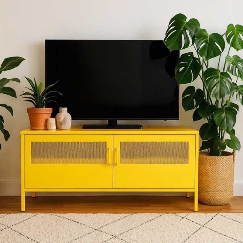 Έπιπλο τηλεόρασης μεταλλικό Nextdeco με ανοιγόμενες πόρτες κίτρινο Υ60x118x40εκ. Έπιπλο τηλεόρασης μεταλλικό Nextdeco με ανοιγόμενες πόρτες κίτρινο Υ60x118x40εκ.