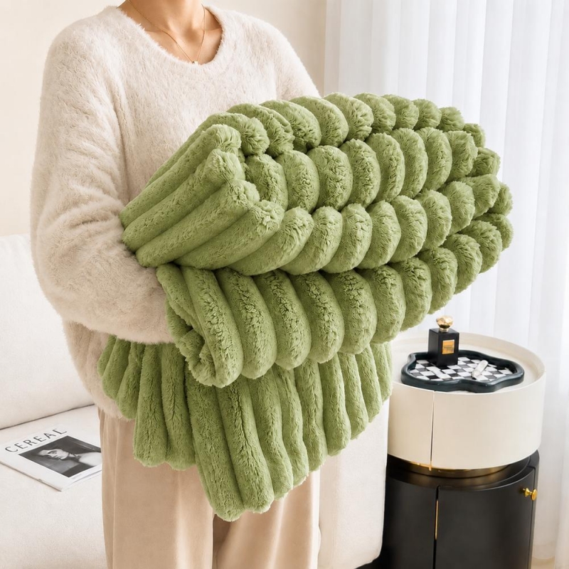 Κουβέρτα faux fur πράσινη 150x200εκ.