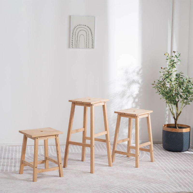 Σκαμπό Nextdeco Natural μασίφ ξύλο Υ72,5×37×39εκ.