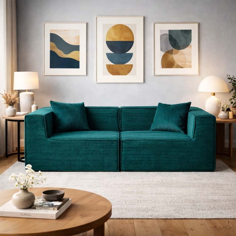 Compressed Nextdeco καναπές τριθέσιος κοτλέ πράσινος Υ63x208x101εκ. Compressed Nextdeco καναπές τριθέσιος κοτλέ πράσινος Υ63x208x101εκ.
