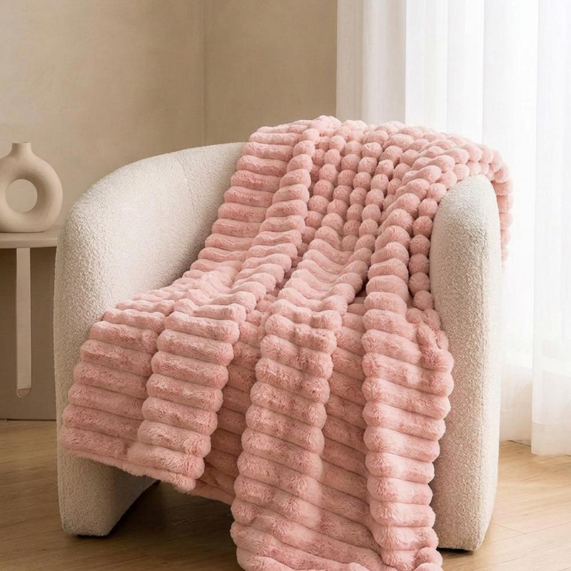 Κουβέρτα faux fur ροζ 150x200εκ.