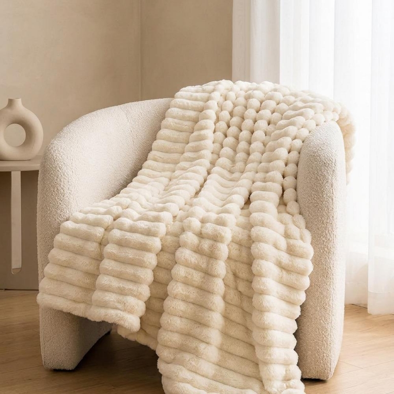 Κουβέρτα faux fur λευκή 200x230εκ.