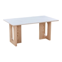 Τραπέζι Benqui pakoworld sintered stone-mdf σε λευκό μαρμάρου με βάση σε φυσική απόχρωση 160x90x75εκ
