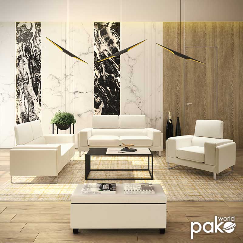 Καναπές Shea pakoworld 3θέσιος PU ivory-inox 198x80x87εκ Καναπές Shea pakoworld 3θέσιος PU ivory-inox 198x80x87εκ