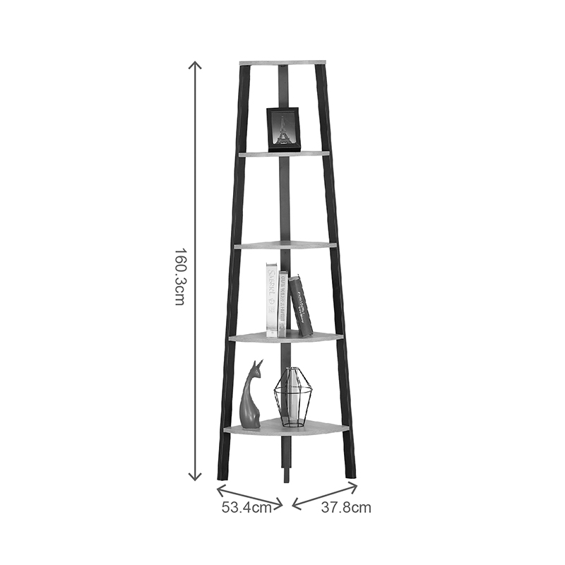 Γωνιακή βιβλιοθήκη Arvia pakoworld oak με μαύρο μέταλλο 53.4x37.8x160.3εκ Γωνιακή βιβλιοθήκη Arvia pakoworld oak με μαύρο μέταλλο 53.4x37.8x160.3εκ