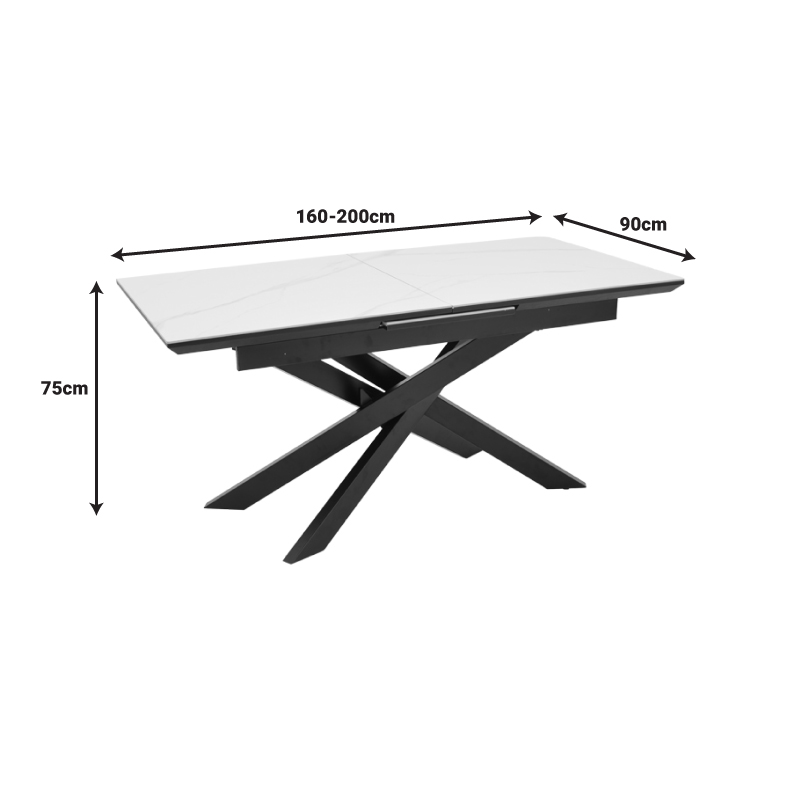 Τραπέζι Rogemi pakoworld sintered stone -γκρι mdf-μαύρο μέταλλο 160-200x90x75εκ
