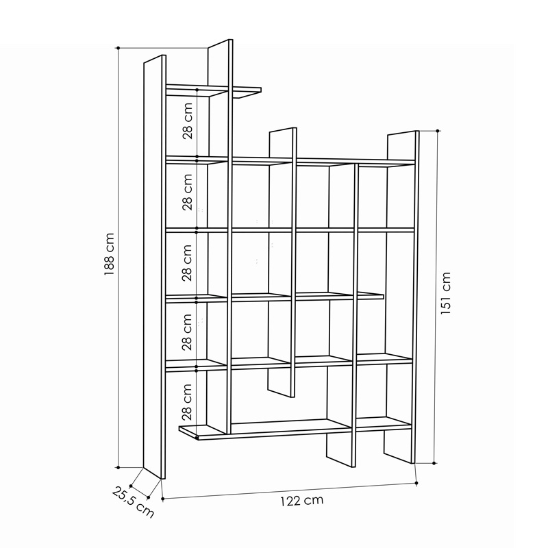 Βιβλιοθήκη Manco pakoworld σε ανθρακί απόχρωση 122x25.5x188εκ