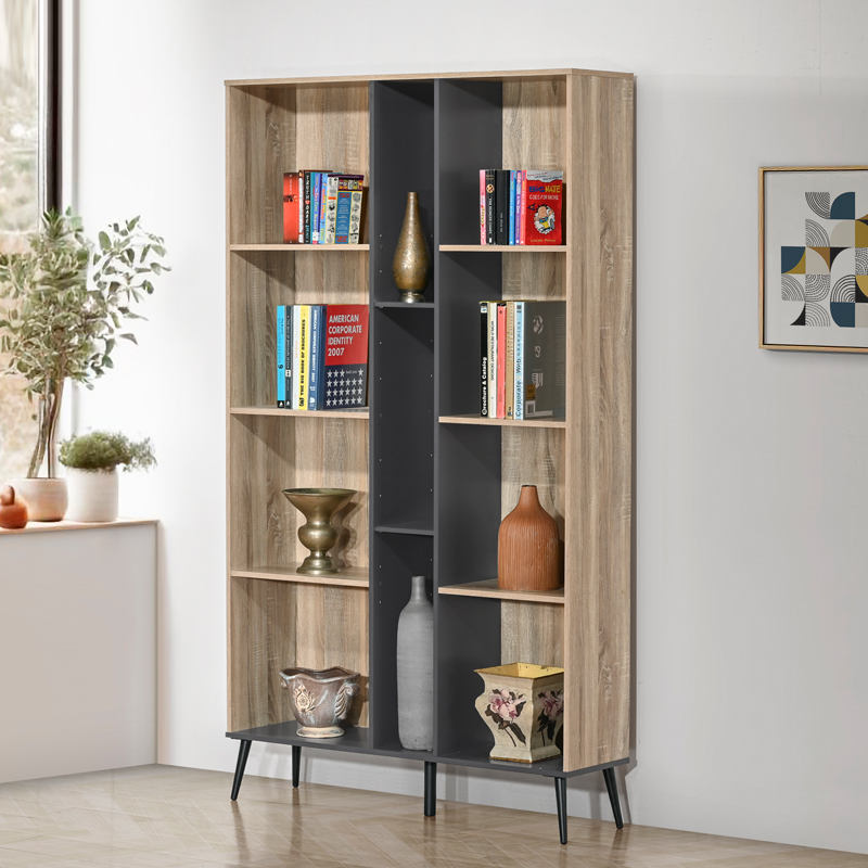 Βιβλιοθήκη Zezan pakoworld σε sonoma-ανθρακί απόχρωση 114x30x200.5εκ Βιβλιοθήκη Zezan pakoworld σε sonoma-ανθρακί απόχρωση 114x30x200.5εκ