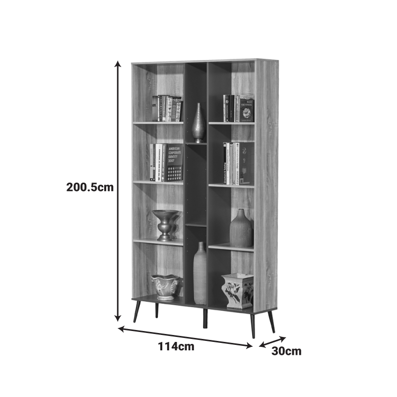 Βιβλιοθήκη Zezan pakoworld σε sonoma-ανθρακί απόχρωση 114x30x200.5εκ Βιβλιοθήκη Zezan pakoworld σε sonoma-ανθρακί απόχρωση 114x30x200.5εκ