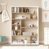 Βιβλιοθήκη Decora pakoworld σε oak-λευκό απόχρωση 90x22x123.6εκ
