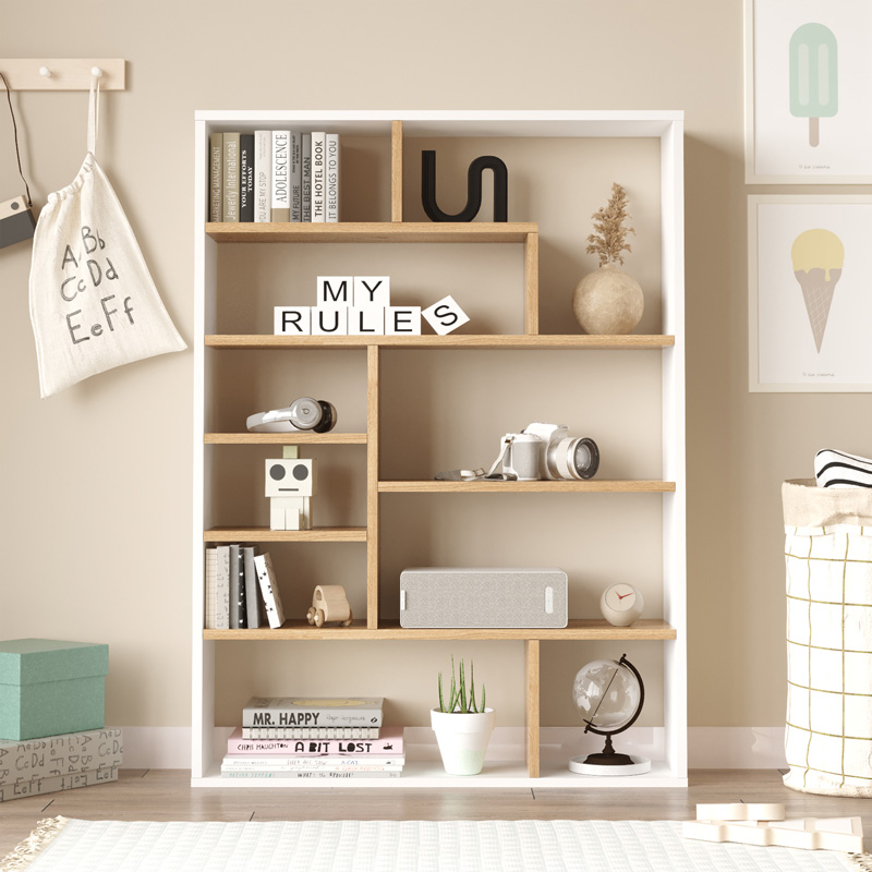 Βιβλιοθήκη Decora pakoworld σε oak-λευκό απόχρωση 90x22x123.6εκ