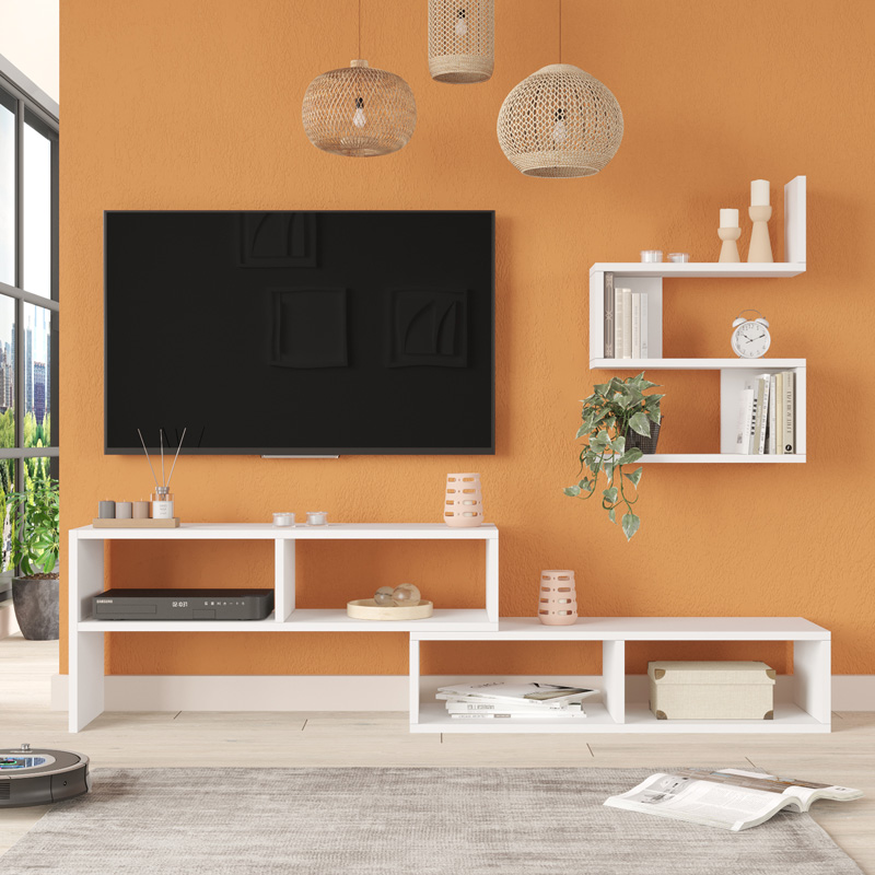 Σύνθετο σαλονιού Kakomo pakoworld σε λευκή απόχρωση 170x29.5x43εκ