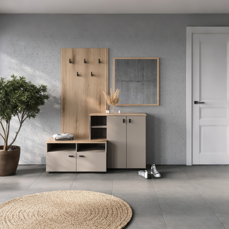 Έπιπλο εισόδου Ebro pakoworld σε oak-cappuccino απόχρωση 150.3x41.2x204.7εκ Έπιπλο εισόδου Ebro pakoworld σε oak-cappuccino απόχρωση 150.3x41.2x204.7εκ