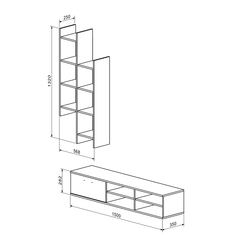 Σύνθετο σαλονιού Sarona pakoworld oak 150x35x160εκ Σύνθετο σαλονιού Sarona pakoworld oak 150x35x160εκ