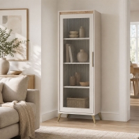 Βιτρίνα Belka pakoworld κρεμ με oak 55,6x45x152,6εκ Βιτρίνα Belka pakoworld κρεμ με oak 55,6x45x152,6εκ