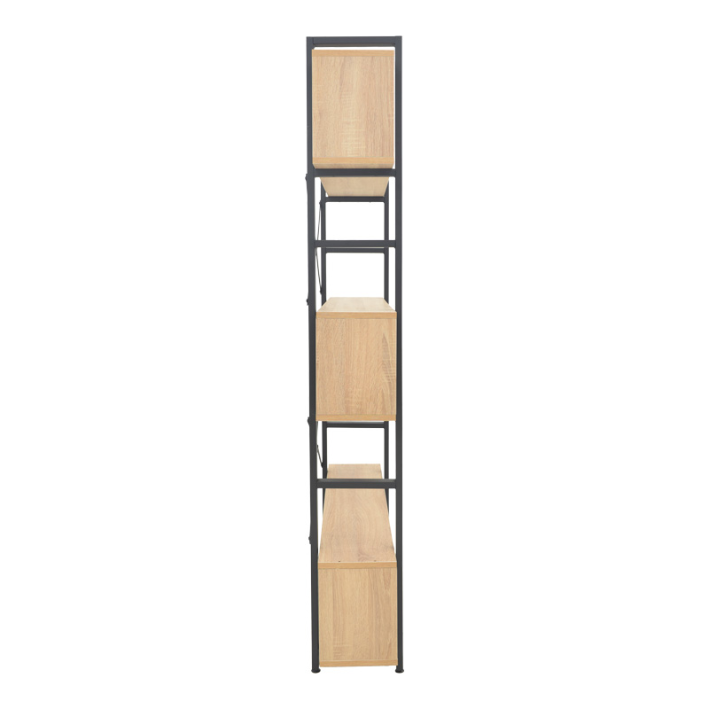 Βιβλιοθήκη Fifer pakoworld σε oak-μαύρη απόχρωση 120x28x185εκ