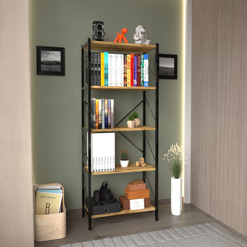 Βιβλιοθήκη Bimblem pakoworld oak με μαύρο μέταλλο 60x30x150εκ Βιβλιοθήκη Bimblem pakoworld oak με μαύρο μέταλλο 60x30x150εκ