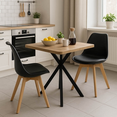 Τραπεζαρία με Καρέκλες Gaston μαύρο και Τραπέζι Prestone oak 70x70x75εκ Σετ 3τεμ
