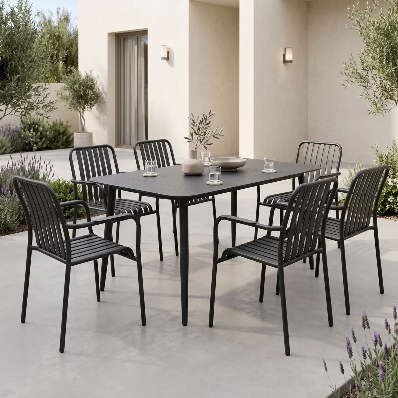Τραπεζαρία Heven Vista pakoworld σετ 7τεμ μαύρο αλουμίνιο 120x70x72εκ Τραπεζαρία Heven Vista pakoworld σετ 7τεμ μαύρο αλουμίνιο 120x70x72εκ