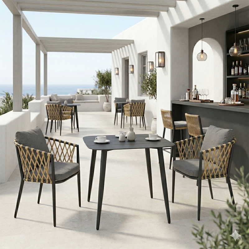 Τραπεζαρία Peluxe Vista pakoworld σετ 3τεμ ανθρακί αλουμίνιο με PE σχοινί σε φυσική απόχρωση και μαξιλάρια 80x80x72εκ Τραπεζαρία Peluxe Vista pakoworld σετ 3τεμ ανθρακί αλουμίνιο με PE σχοινί σε φυσική απόχρωση και μαξιλάρια 80x80x72εκ