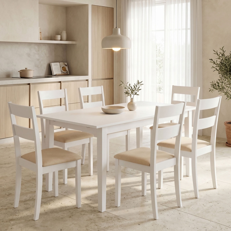 Τραπεζαρία Dallan Mabor pakoworld 7τεμ λευκό rubberwood 120-150x80x73,8εκ Τραπεζαρία Dallan Mabor pakoworld 7τεμ λευκό rubberwood 120-150x80x73,8εκ