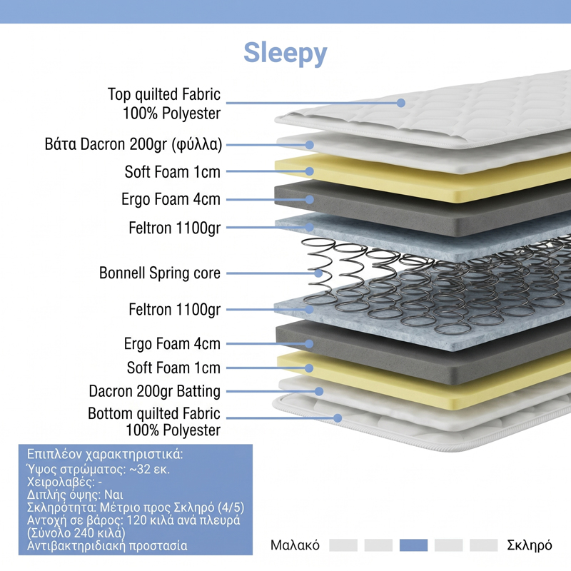 Κρεβάτι με στρώμα Athos Sleepy pakoworld wenge 90x190εκ