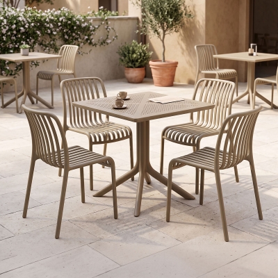 Τραπεζαρία Zoi Groovy pakoworld σετ 5τεμ cappuccino PP 80x80x74εκ