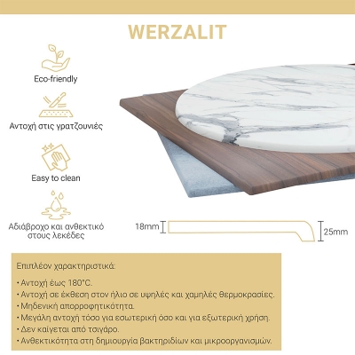 Επιφάνεια τραπεζιού Noble pakoworld Werzalit καρυδί 120x80εκ πάχους 35mm