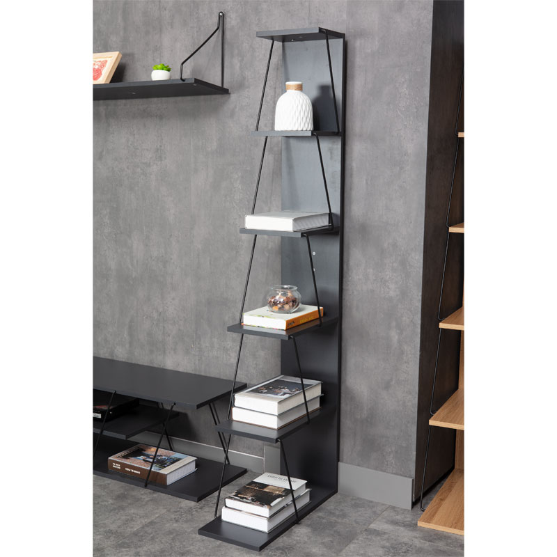 Βιβλιοθήκη mini Tars pakoworld ανθρακί-μαύρο 50x22x150εκ