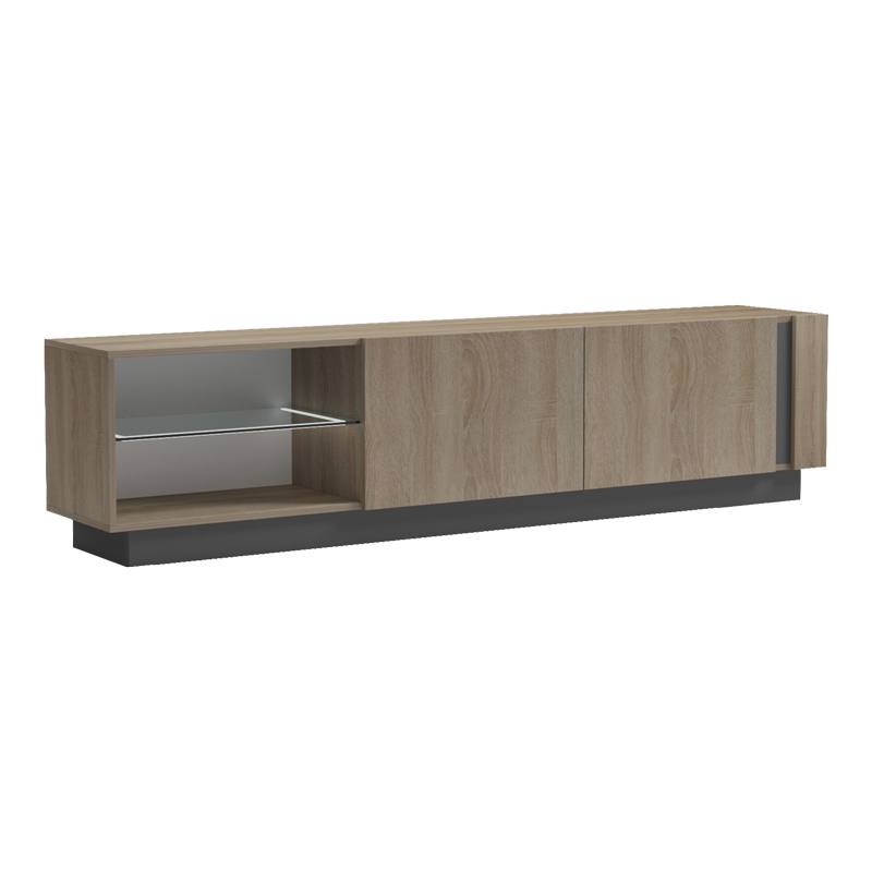 Έπιπλο τηλεόρασης με Led Vario pakoworld sonoma - ανθρακί 185.6x35x45εκ