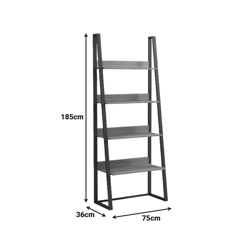 Βιβλιοθήκη-Ραφιέρα Alfa pakoworld sonoma-μαύρο μέταλλο 75x36x185εκ