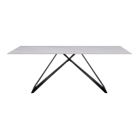 Τραπέζι Meja pakoworld Sintered stone λευκό με μεταλλικά πόδια σε μαύρη απόχρωση 200x100x76εκ