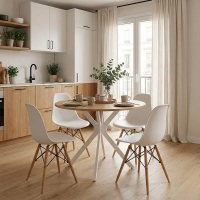 Τραπέζι Xuson pakoworld φυσικό mdf-πόδι λευκό μέταλλο Φ80x75εκ Τραπέζι Xuson pakoworld φυσικό mdf-πόδι λευκό μέταλλο Φ80x75εκ
