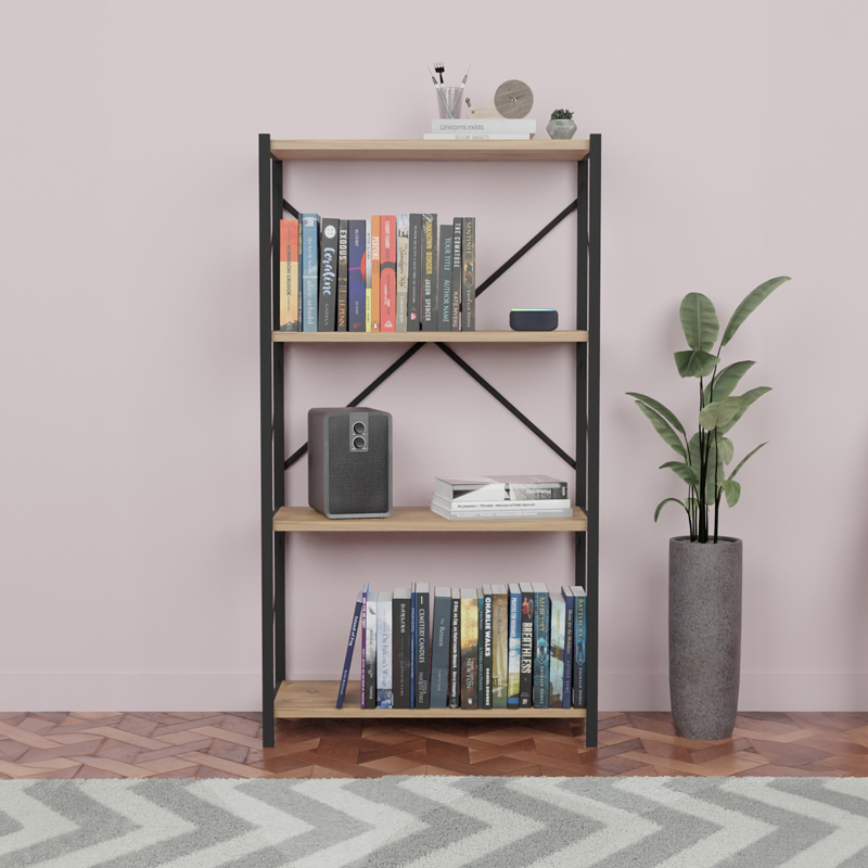 Βιβλιοθήκη Jackrey pakoworld oak μελαμίνης-μαύρο μέταλλο 63x30x114εκ Βιβλιοθήκη Jackrey pakoworld oak μελαμίνης-μαύρο μέταλλο 63x30x114εκ