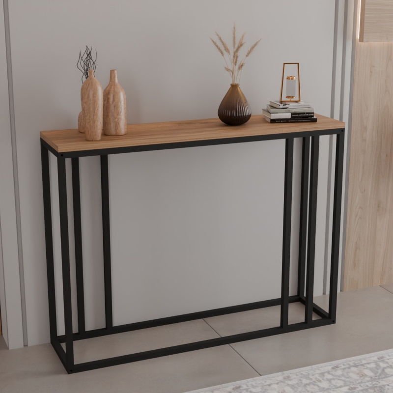 Κονσόλα Cansbia pakoworld oak με μαύρο μέταλλο 100x25x75εκ Κονσόλα Cansbia pakoworld oak με μαύρο μέταλλο 100x25x75εκ