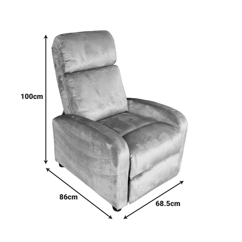 Πολυθρόνα relax Norva pakoworld βελούδο σε γκρι απόχρωση 68.5x86x100εκ