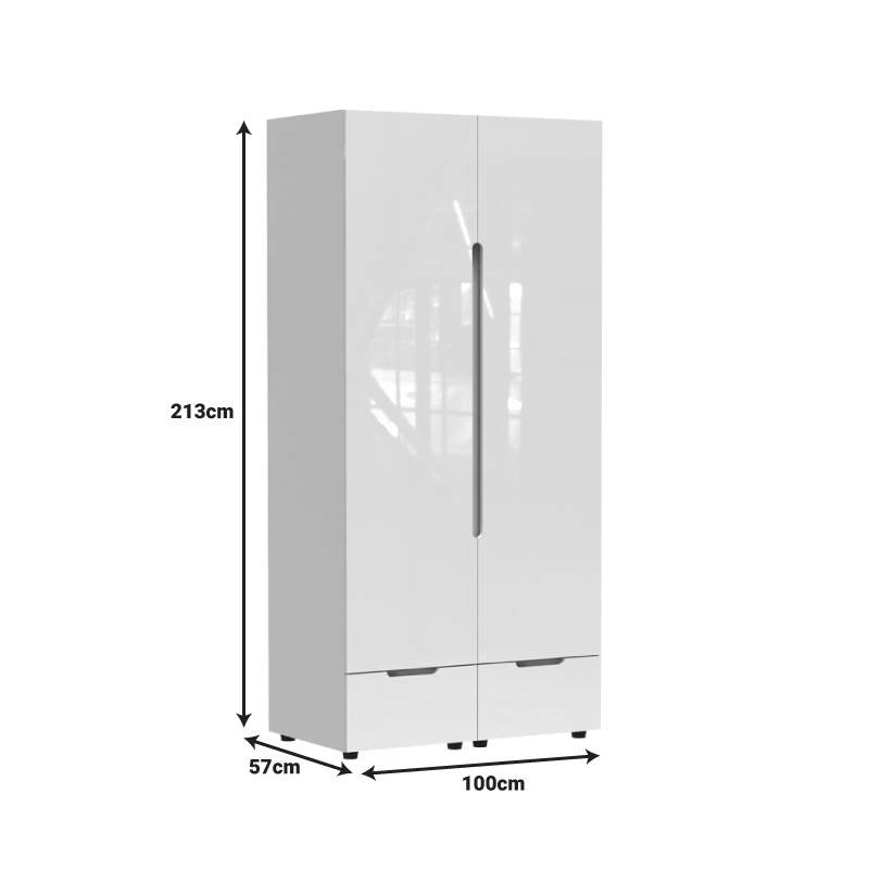 Ντουλάπα δίφυλλη Afina pakoworld mdf σε λευκή glossy απόχρωση 100x57x213εκ Ντουλάπα δίφυλλη Afina pakoworld mdf σε λευκή glossy απόχρωση 100x57x213εκ
