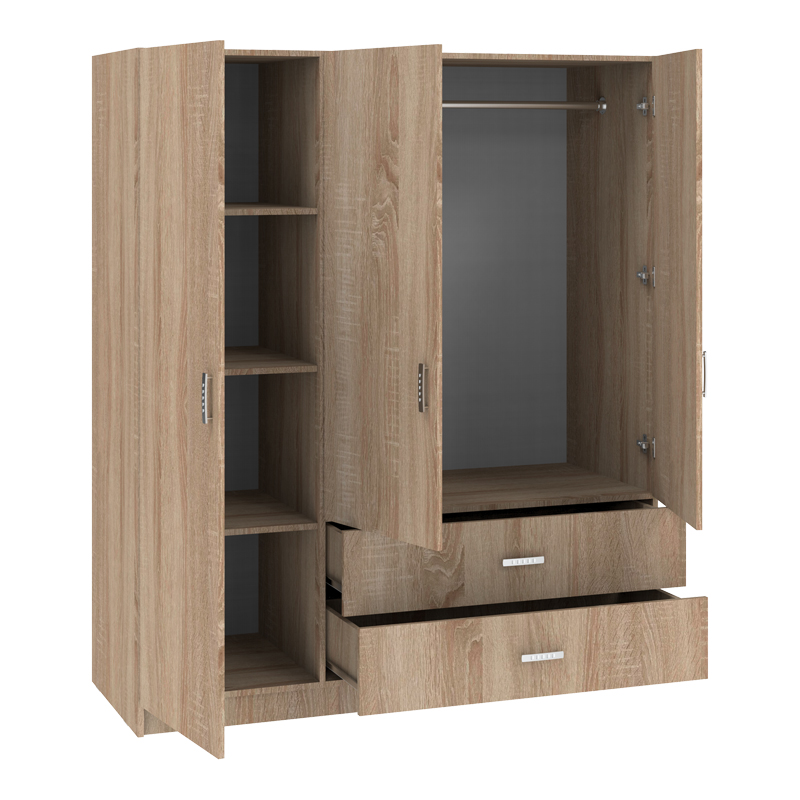 Ντουλάπα τρίφυλλη Royal pakoworld με συρτάρια sonoma 150x58x177εκ Ντουλάπα τρίφυλλη Royal pakoworld με συρτάρια sonoma 150x58x177εκ
