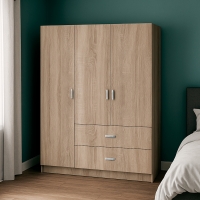 Ντουλάπα τρίφυλλη Royal pakoworld με συρτάρια sonoma 150x58x177εκ Ντουλάπα τρίφυλλη Royal pakoworld με συρτάρια sonoma 150x58x177εκ