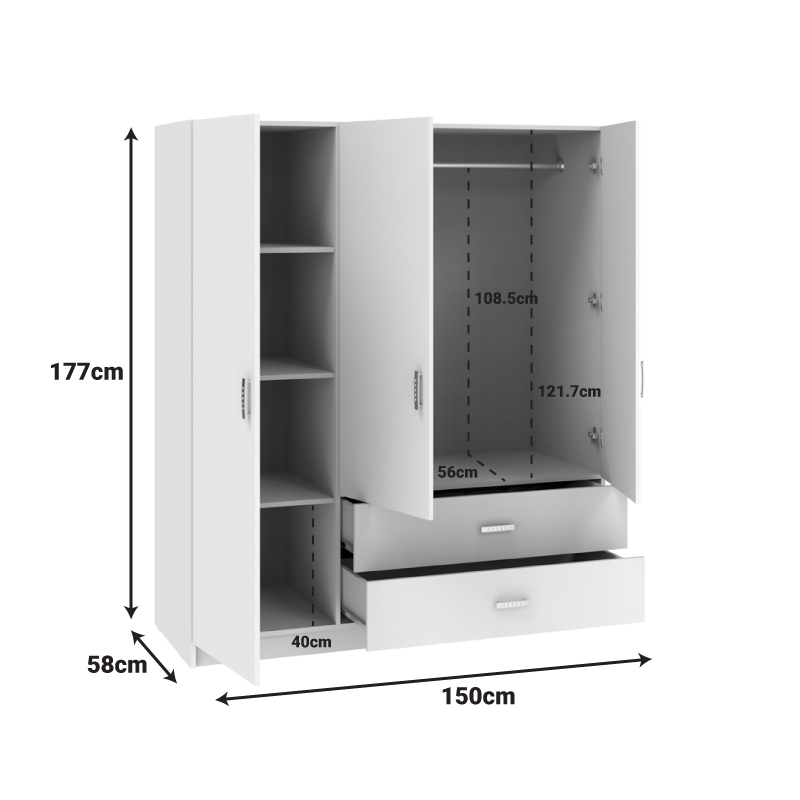 Ντουλάπα τρίφυλλη Royal pakoworld με συρτάρια sonoma 150x58x177εκ Ντουλάπα τρίφυλλη Royal pakoworld με συρτάρια sonoma 150x58x177εκ