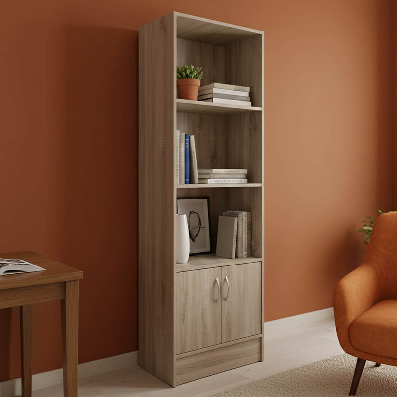 Βιβλιοθήκη Tekaro pakoworld σε sonoma απόχρωση 57x33x180εκ
